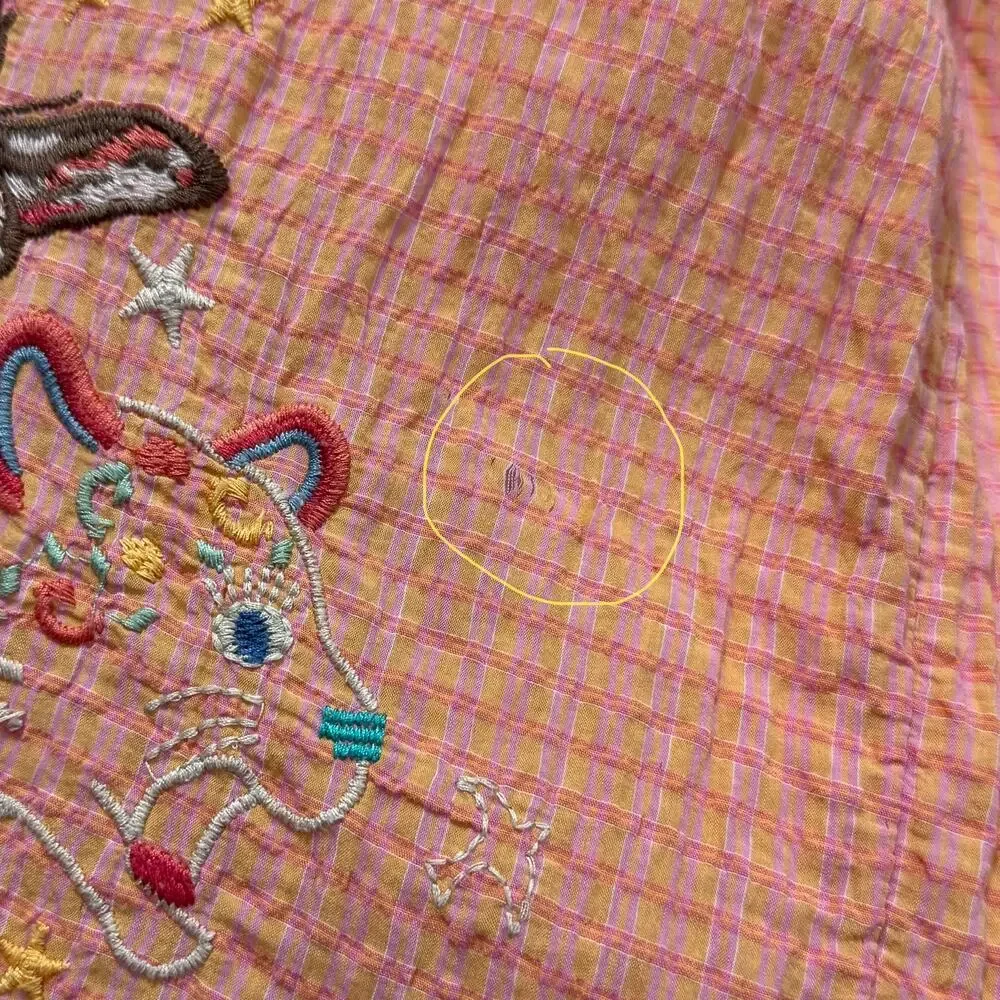 Johnny Was Workshop Embroidered Top XS Peach Floral Jungle Butterfly Leopard Bee